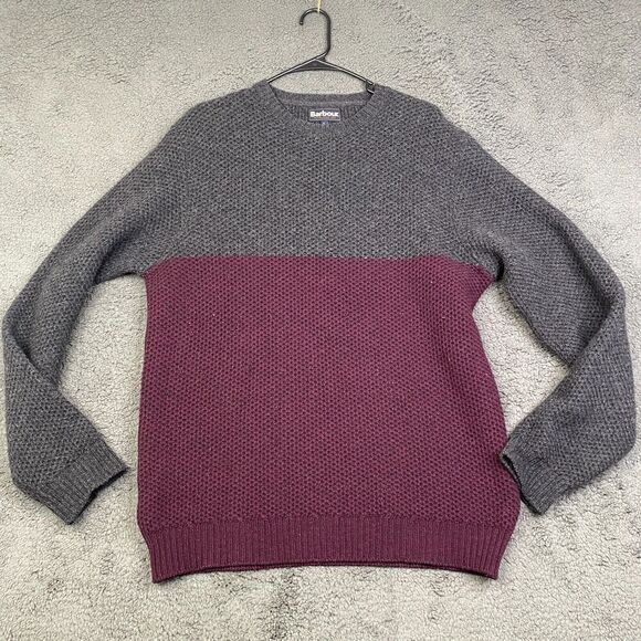 Barbour Talon Crew Sweater Mens Large Gray/Purple Wool Pullover Jumper MKN1202 - Picture 1 of 11